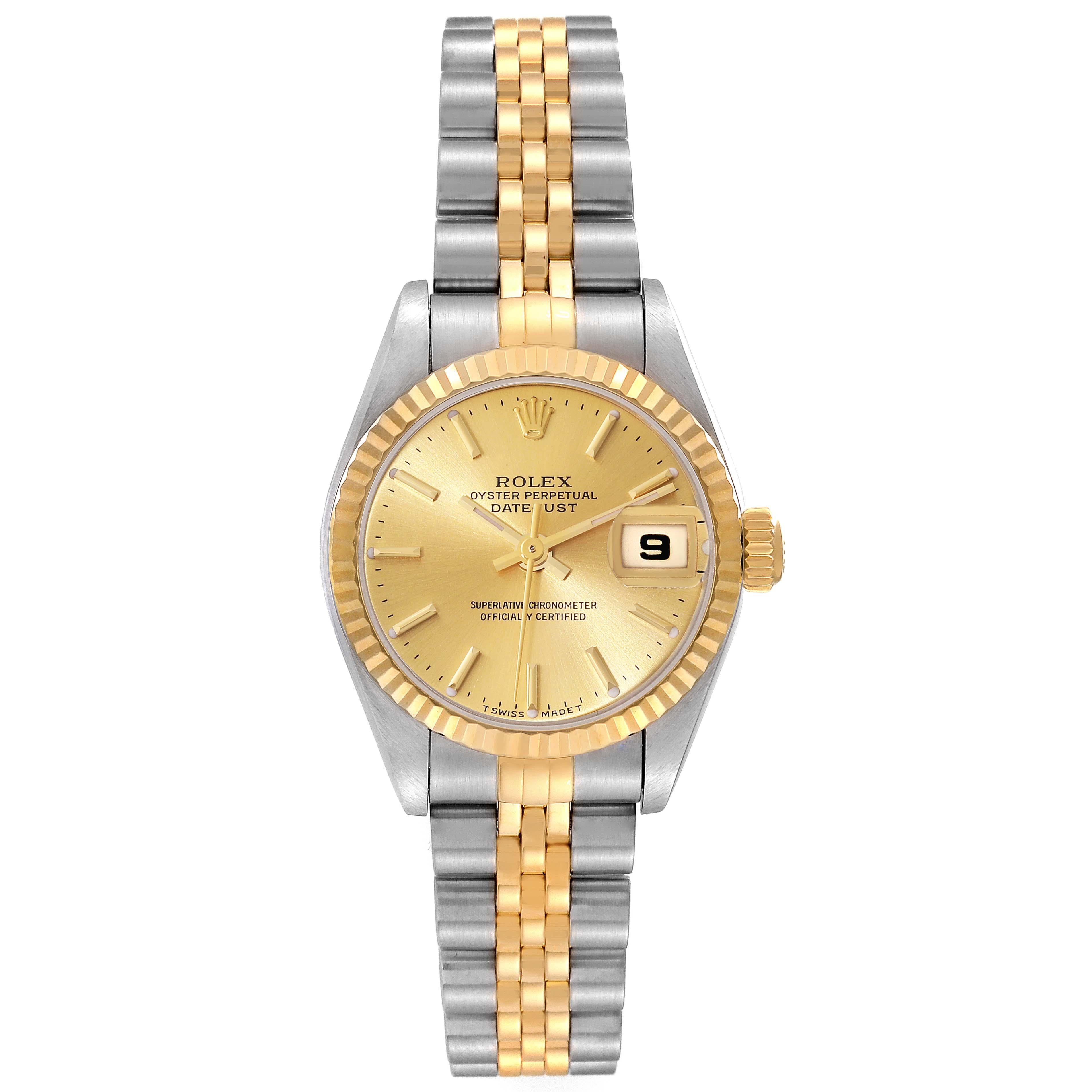 Rolex Datejust Acero Oro Amarillo Esfera Champán Reloj Señora 79173 en venta 6