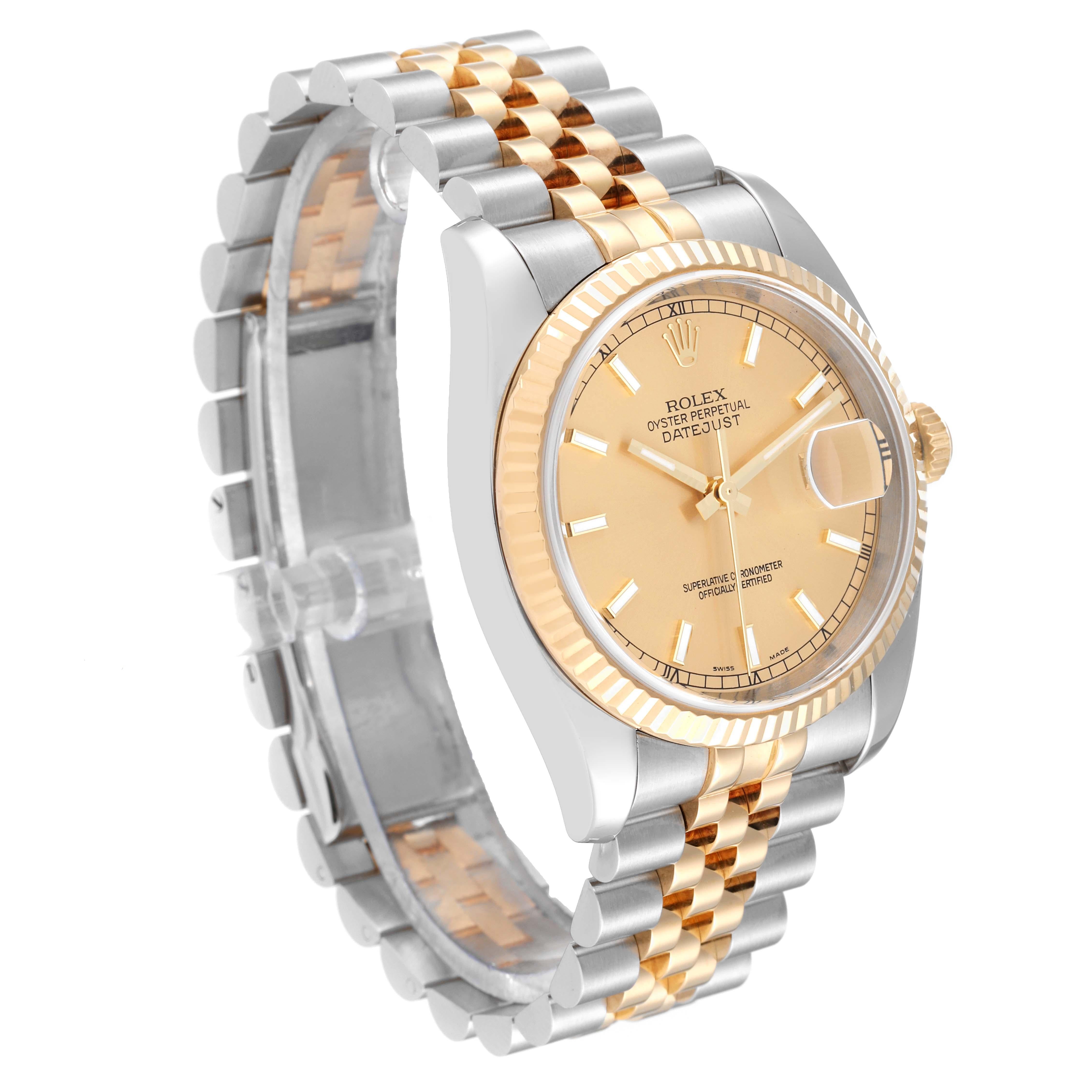 Rolex Datejust Steel Yellow Gold Champagne Dial Mens Watch 116233 Box Papers In Excellent Condition In Atlanta, GA