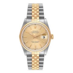 Rolex Datejust Steel Yellow Gold Champagne Dial Mens Watch 16233 Box Papers