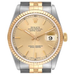 Rolex Datejust Steel Yellow Gold Champagne Dial Mens Watch 16233 Box Papers