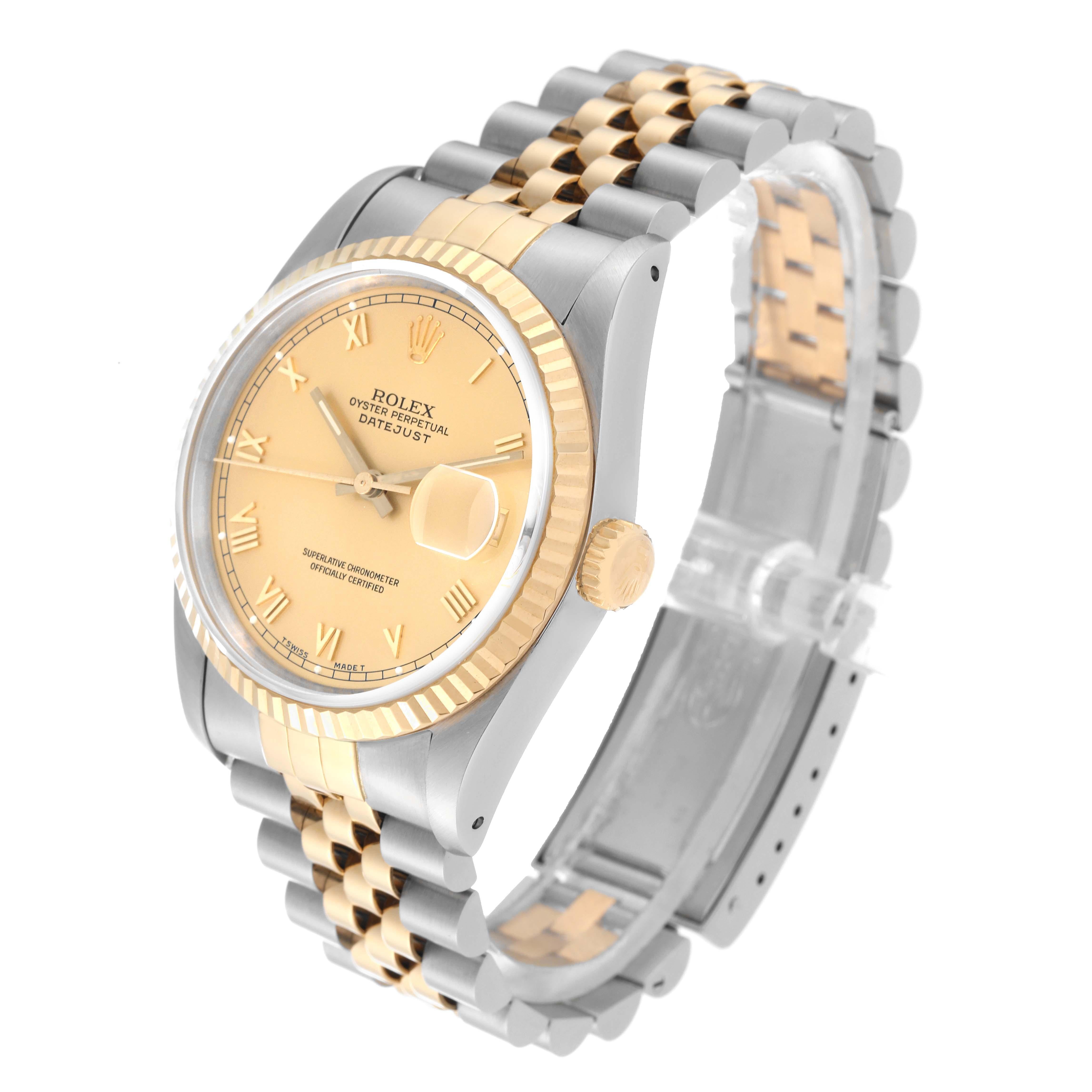 Rolex Montre Datejust en acier, or jaune et cadran champagne pour hommes 16233 en vente 3