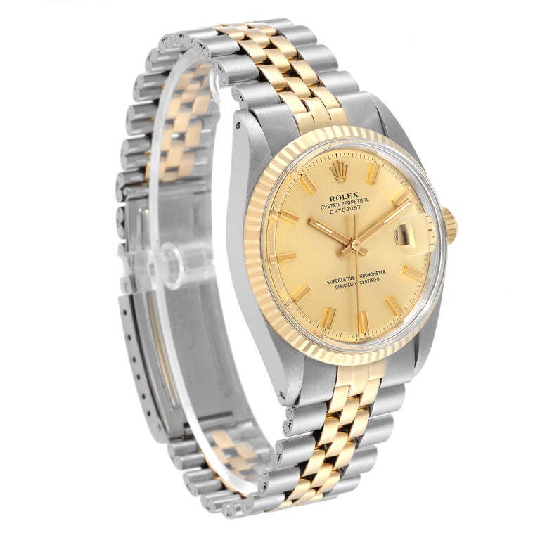 Rolex Datejust Steel Yellow Gold Champagne Dial Vintage Mens Watch 1601 In Good Condition In Atlanta, GA