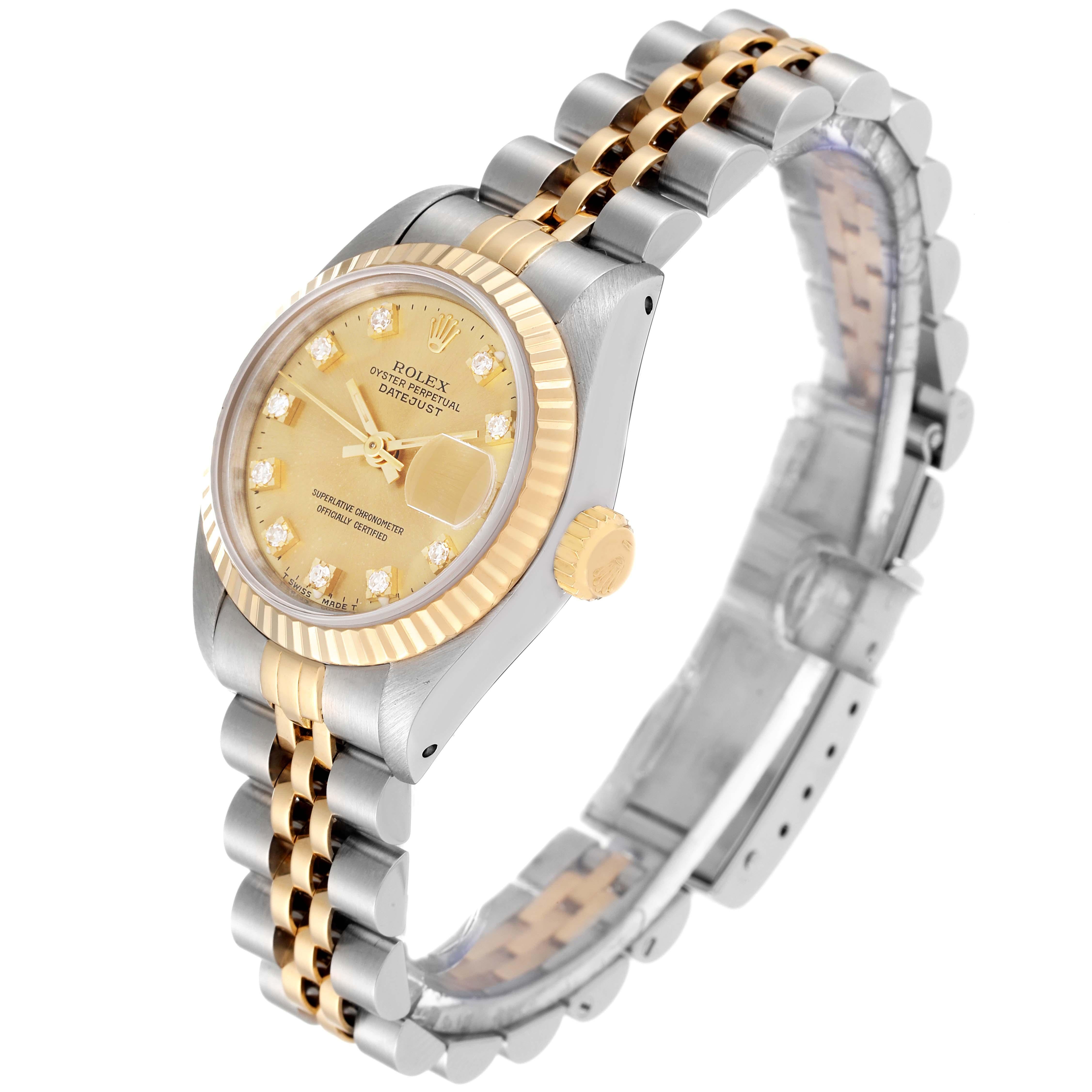 Women's Rolex Datejust Steel Yellow Gold Champagne Diamond Dial Ladies Watch 69173