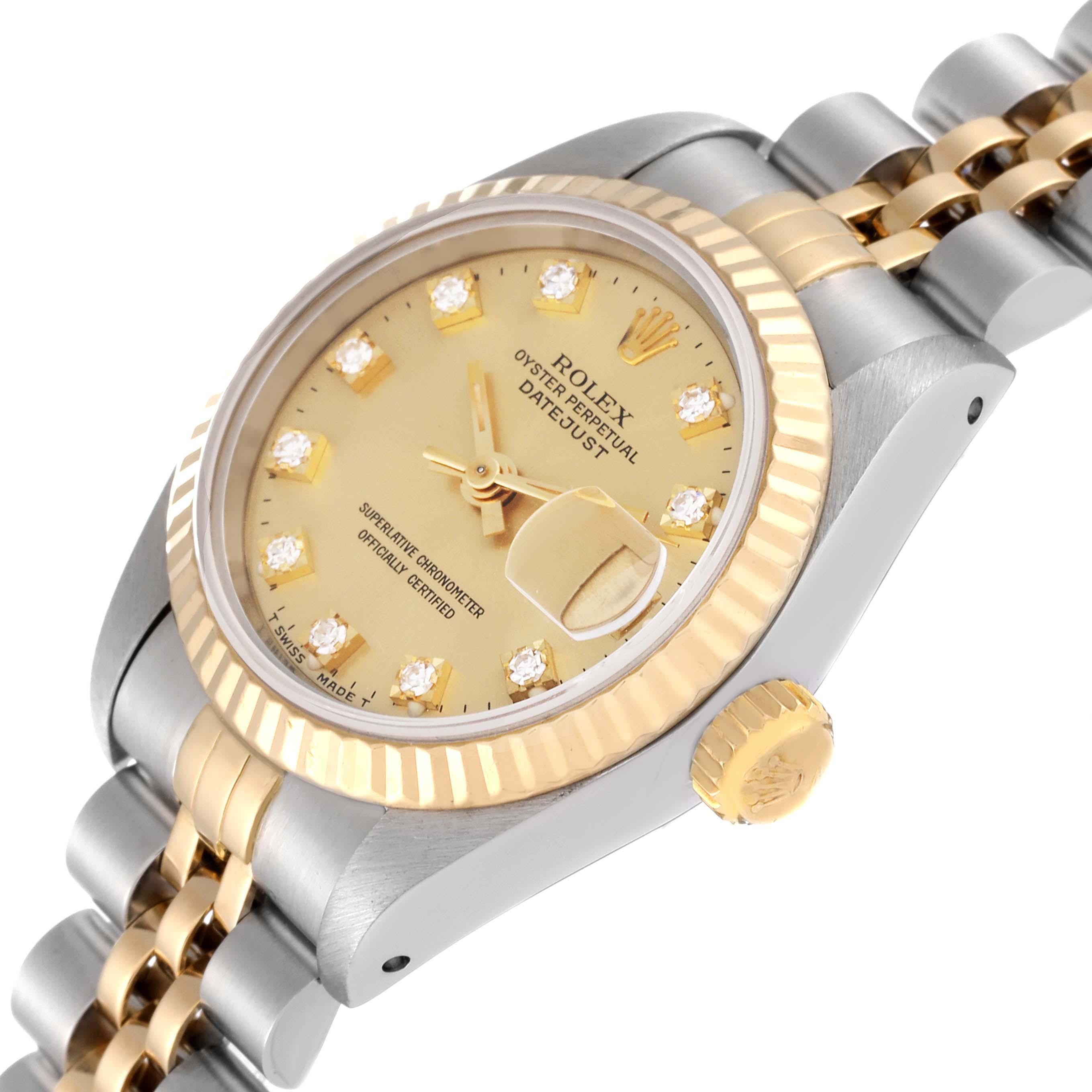 Rolex Datejust Steel Yellow Gold Champagne Diamond Dial Ladies Watch 69173 1