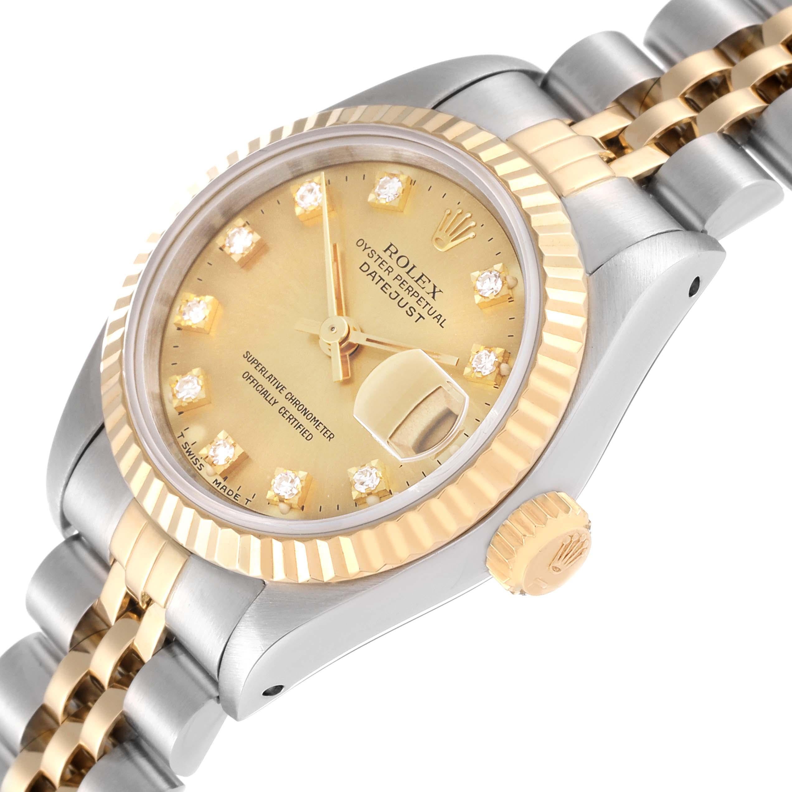 Rolex Datejust Steel Yellow Gold Champagne Diamond Dial Ladies Watch 69173 1