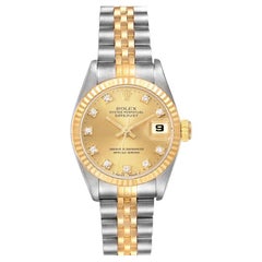 Vintage Rolex Datejust Steel Yellow Gold Champagne Diamond Dial Ladies Watch 69173