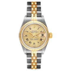 Rolex Datejust Steel Yellow Gold Champagne Diamond Dial Ladies Watch 69173