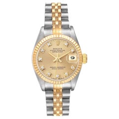 Rolex Datejust Steel Yellow Gold Champagne Diamond Dial Ladies Watch 69173