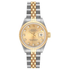 Rolex Datejust Steel Yellow Gold Champagne Diamond Dial Ladies Watch 69173