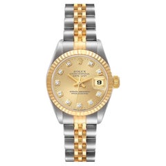 Rolex Datejust Steel Yellow Gold Champagne Diamond Dial Ladies Watch 69173