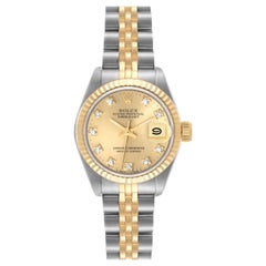 Rolex Datejust Steel Yellow Gold Champagne Diamond Dial Ladies Watch 69173