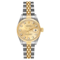 Vintage Rolex Datejust Steel Yellow Gold Champagne Diamond Dial Ladies Watch 69173