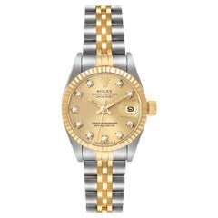 Rolex Datejust Steel Yellow Gold Champagne Diamond Dial Ladies Watch 69173