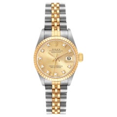 Rolex Datejust Steel Yellow Gold Champagne Diamond Dial Ladies Watch 69173