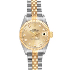 Rolex Datejust Steel Yellow Gold Champagne Diamond Dial Ladies Watch 69173