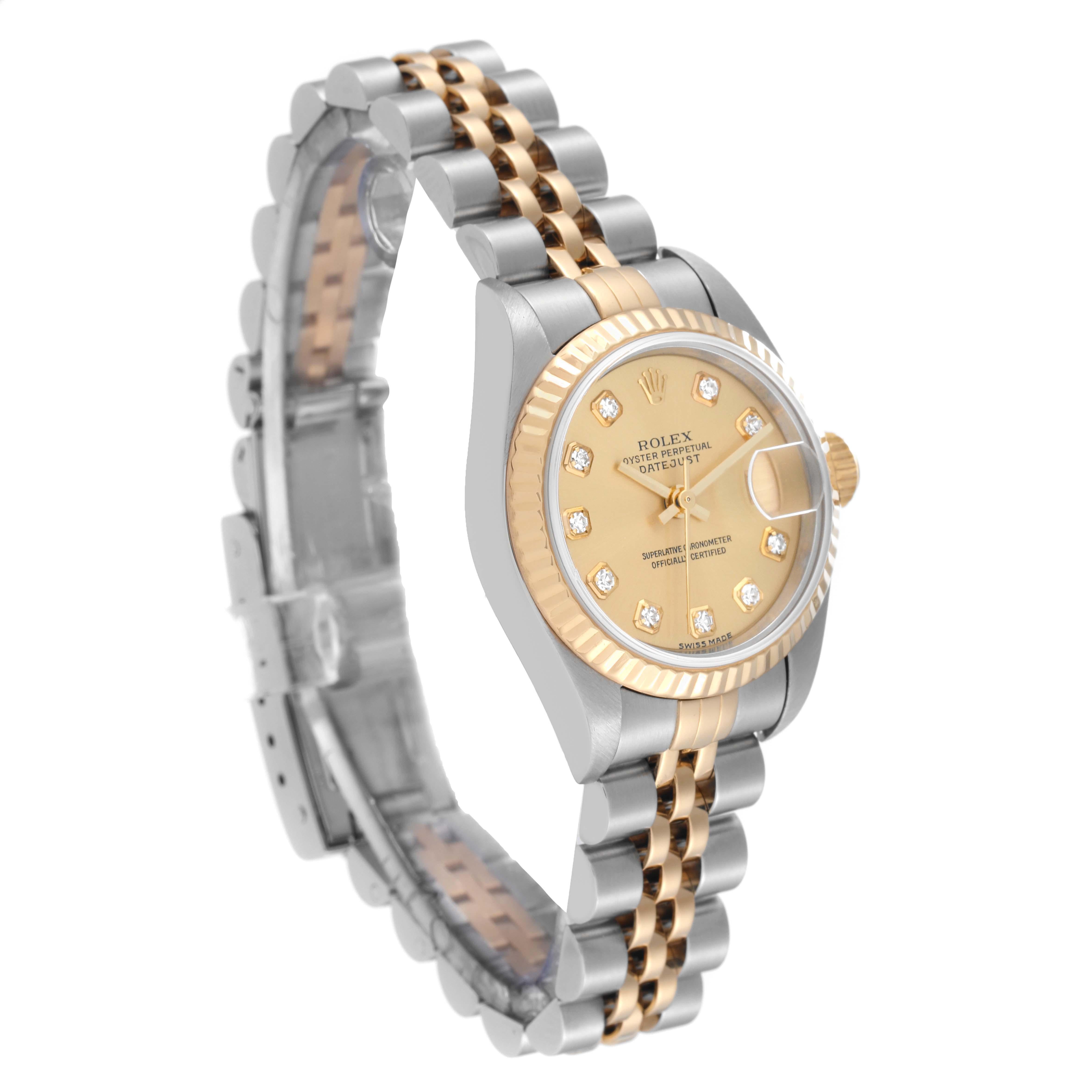 Rolex Datejust Steel Yellow Gold Champagne Diamond Dial Ladies Watch 79173 For Sale 7