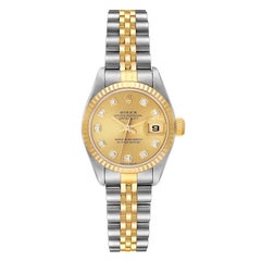 Rolex Datejust Steel Yellow Gold Champagne Diamond Dial Ladies Watch 79173