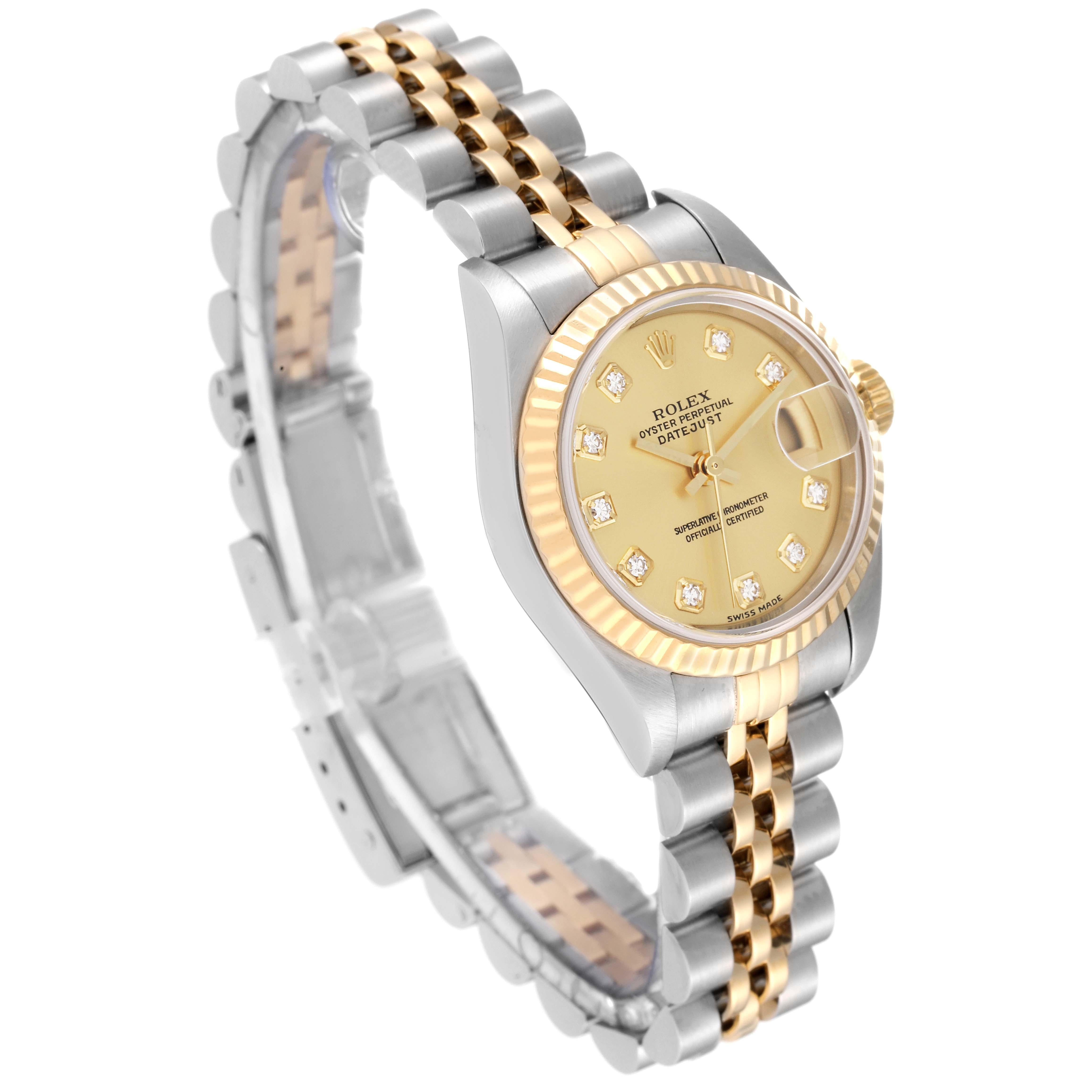 Rolex Datejust Steel Yellow Gold Champagne Diamond Dial Ladies Watch 79173 In Good Condition In Atlanta, GA