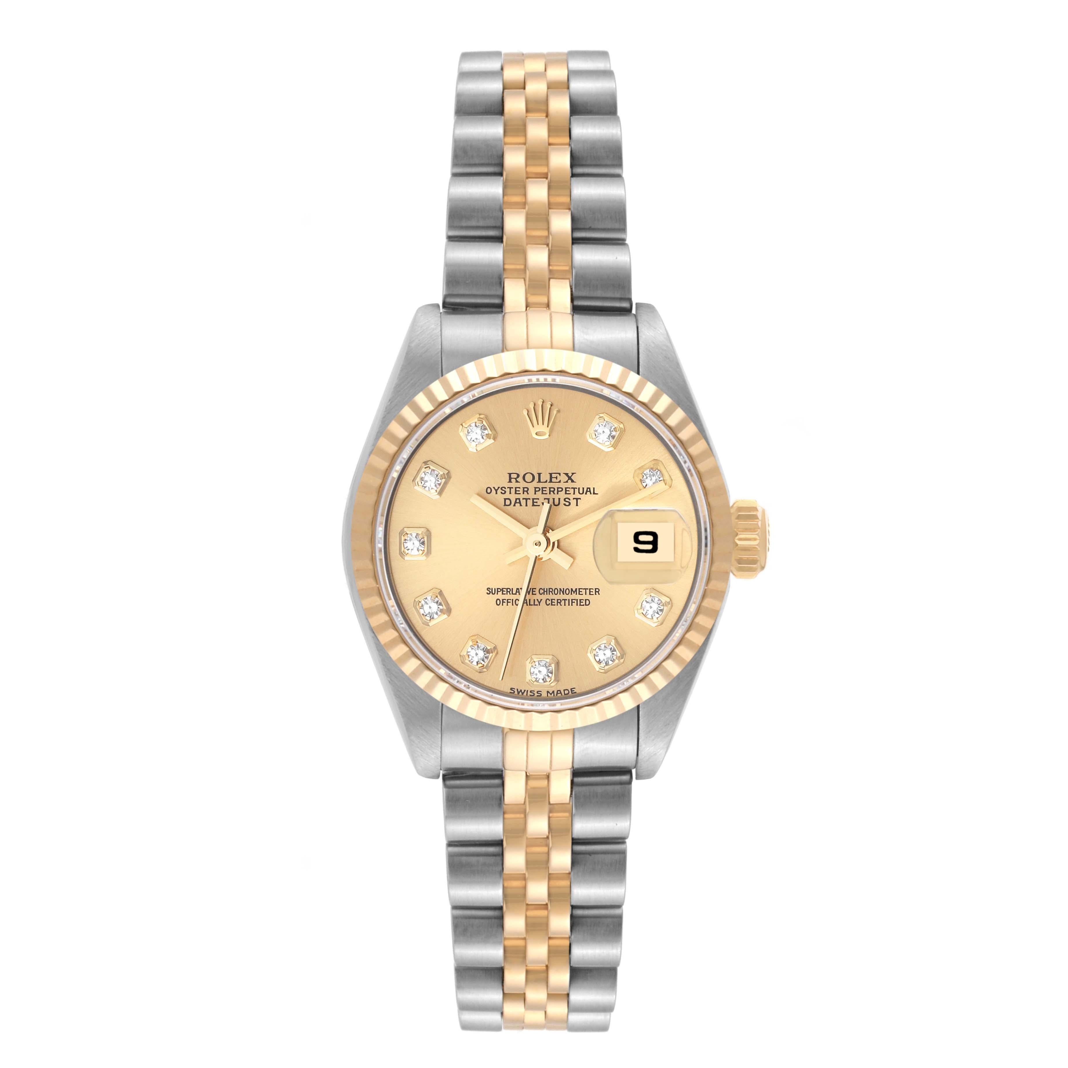 Rolex Datejust Steel Yellow Gold Champagne Diamond Dial Ladies Watch 79173 In Good Condition In Atlanta, GA