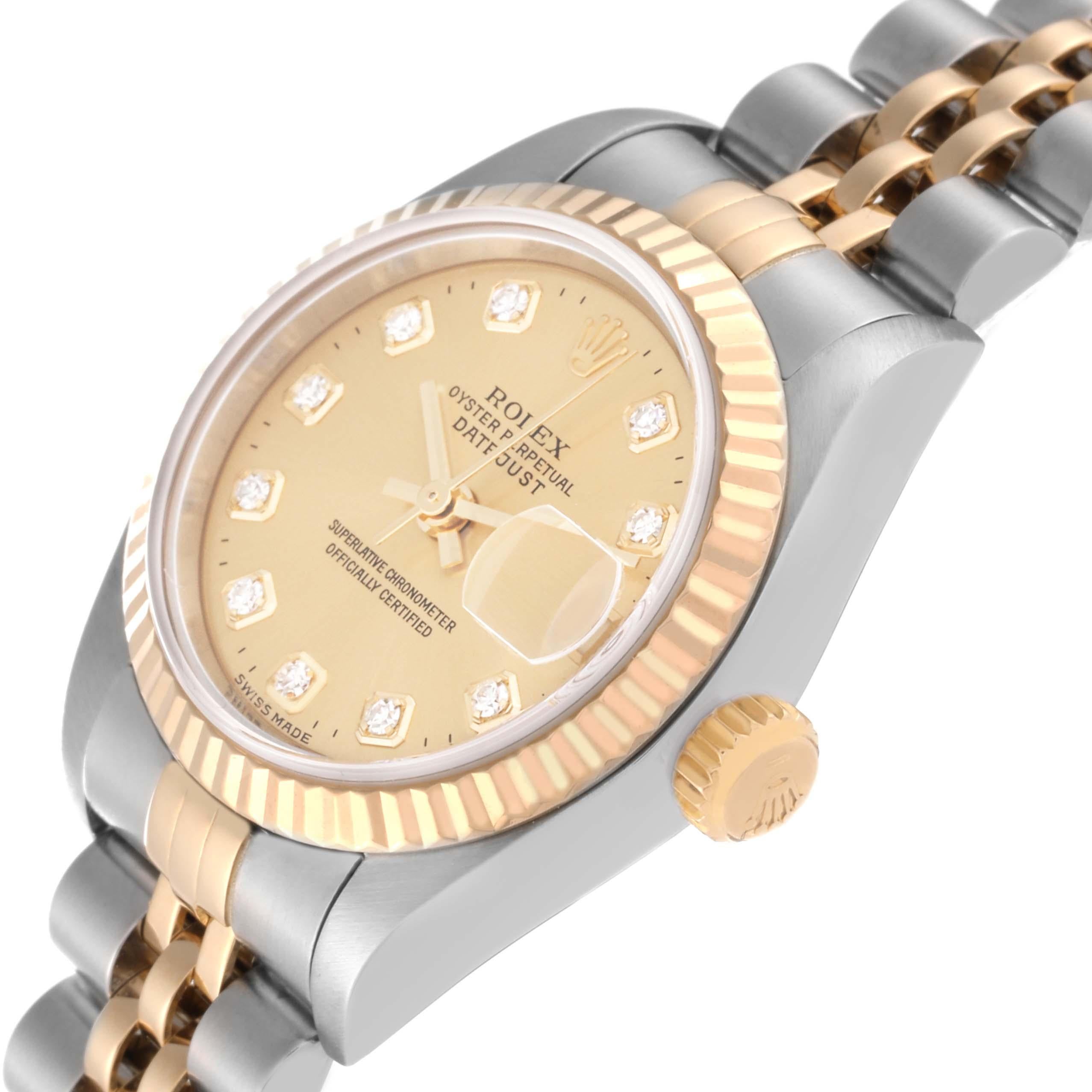 Rolex Datejust Steel Yellow Gold Champagne Diamond Dial Ladies Watch 79173 In Excellent Condition In Atlanta, GA