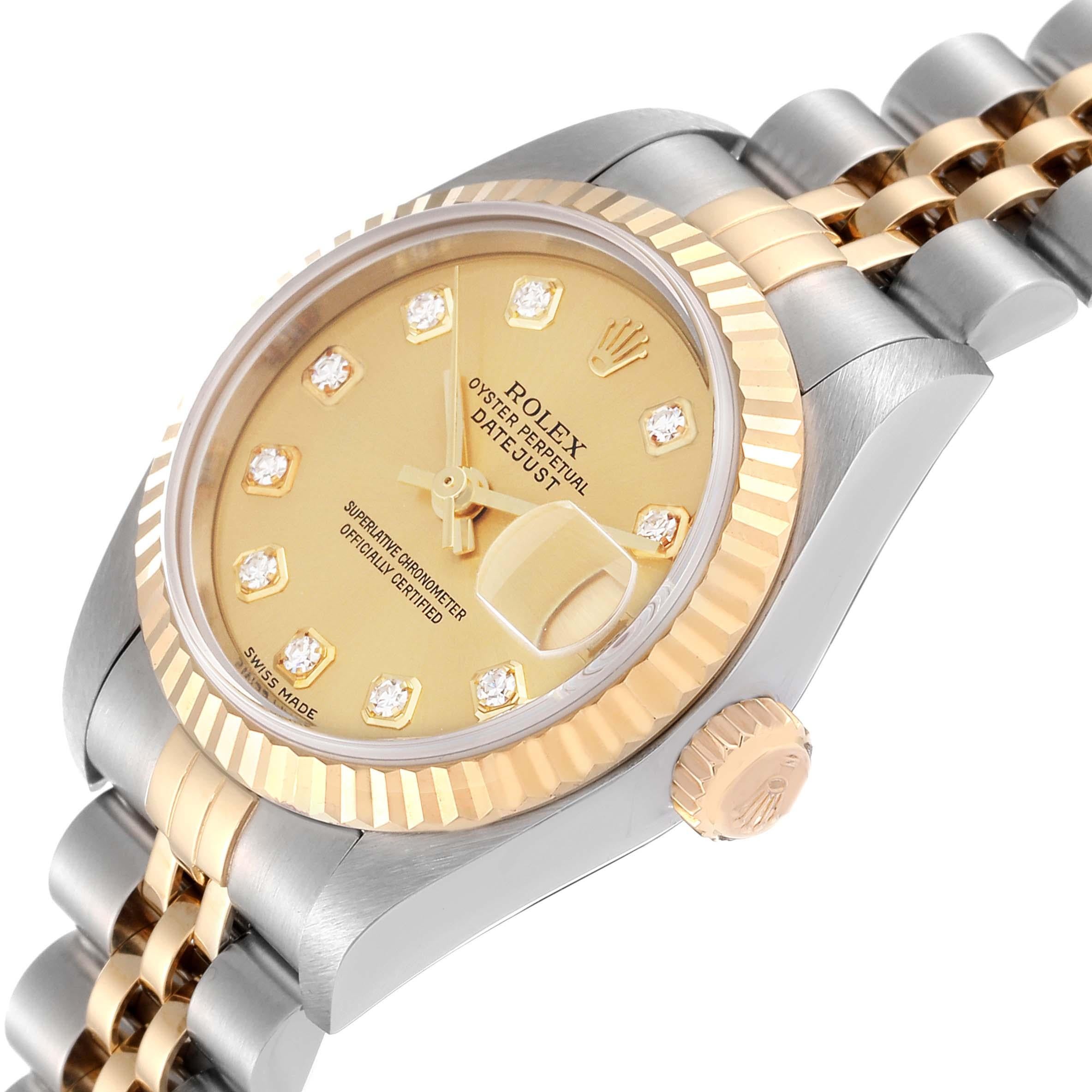 Rolex Datejust Steel Yellow Gold Champagne Diamond Dial Ladies Watch 79173 1