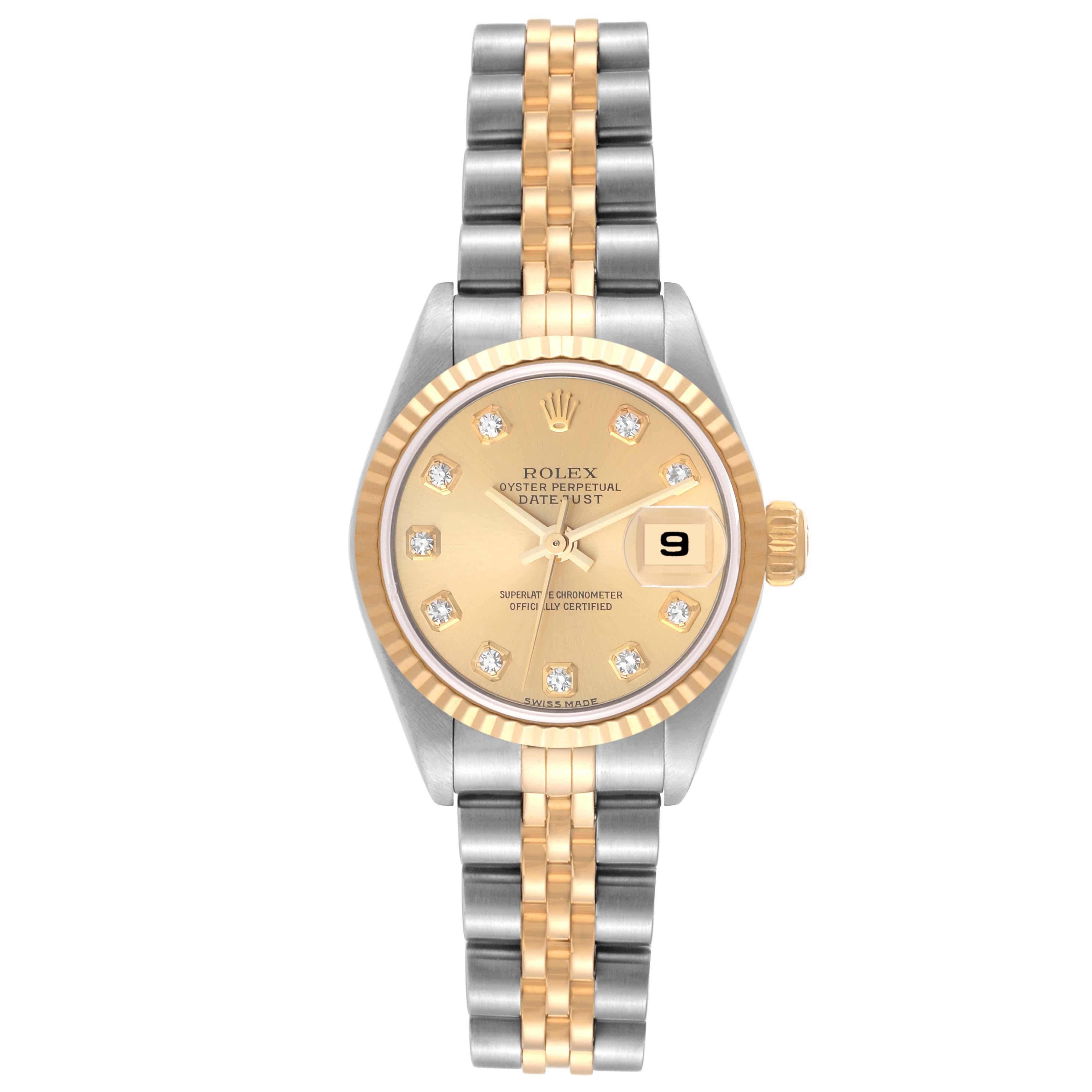 Rolex Montre Datejust en acier et or jaune avec cadran champagne et diamants, pour femmes 79173 1