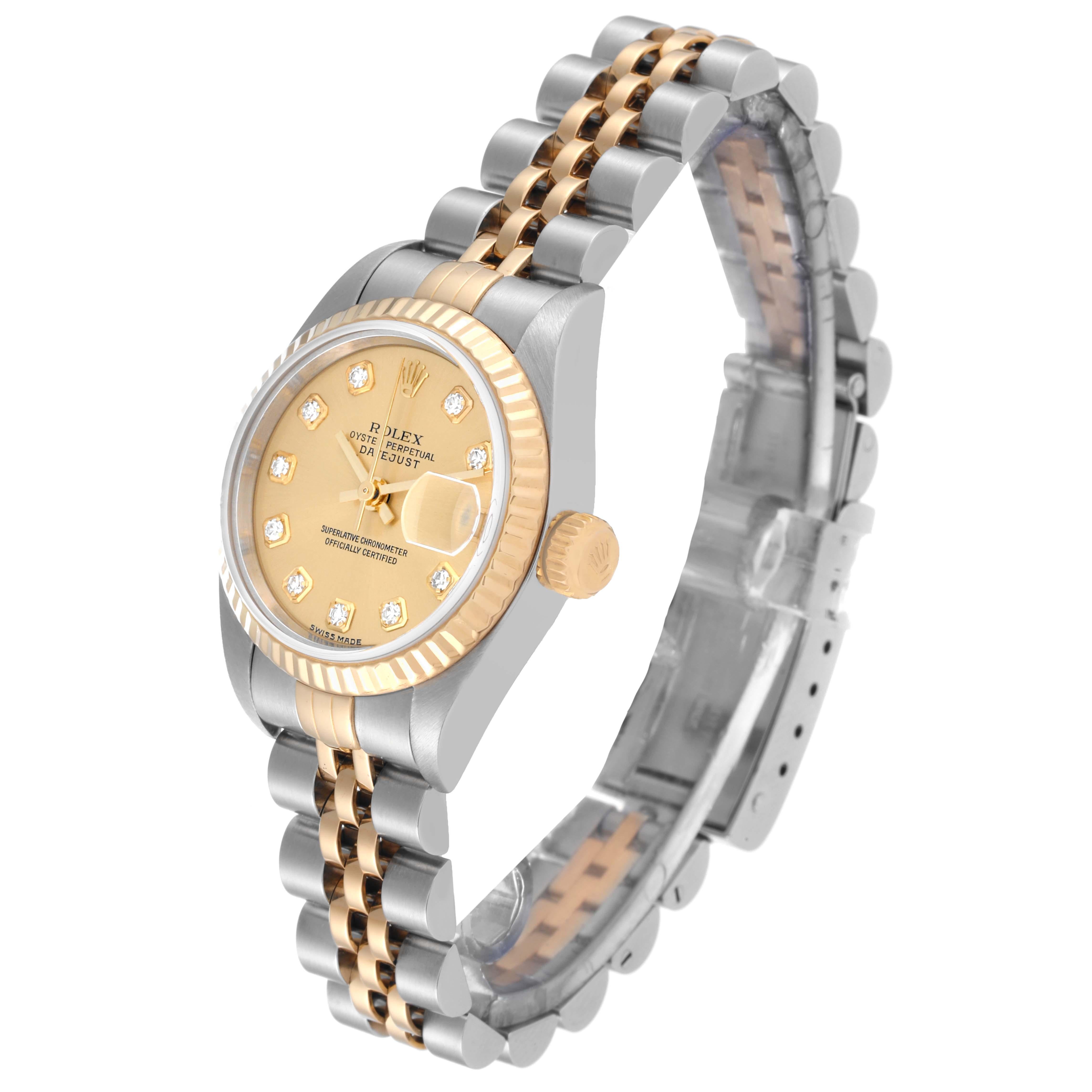 Rolex Montre Datejust en acier et or jaune avec cadran champagne et diamants, pour femmes 79173 3