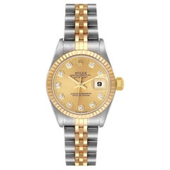 Rolex Datejust Steel Yellow Gold Champagne Diamond Dial Ladies Watch 79173