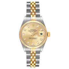 Rolex Datejust Steel Yellow Gold Champagne Diamond Dial Ladies Watch 79173