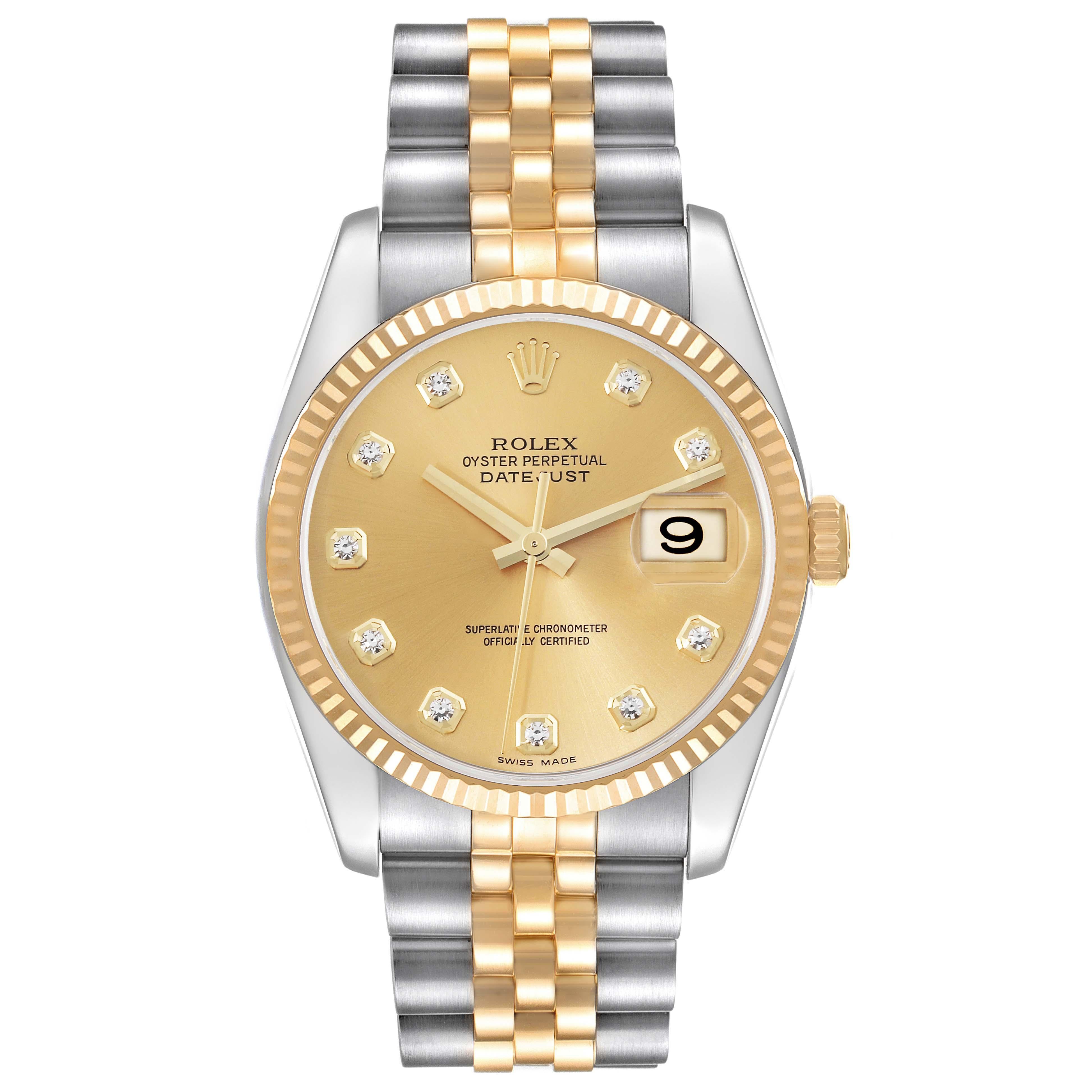 Men's Rolex Datejust Steel Yellow Gold Champagne Diamond Dial Mens Watch 116233 For Sale