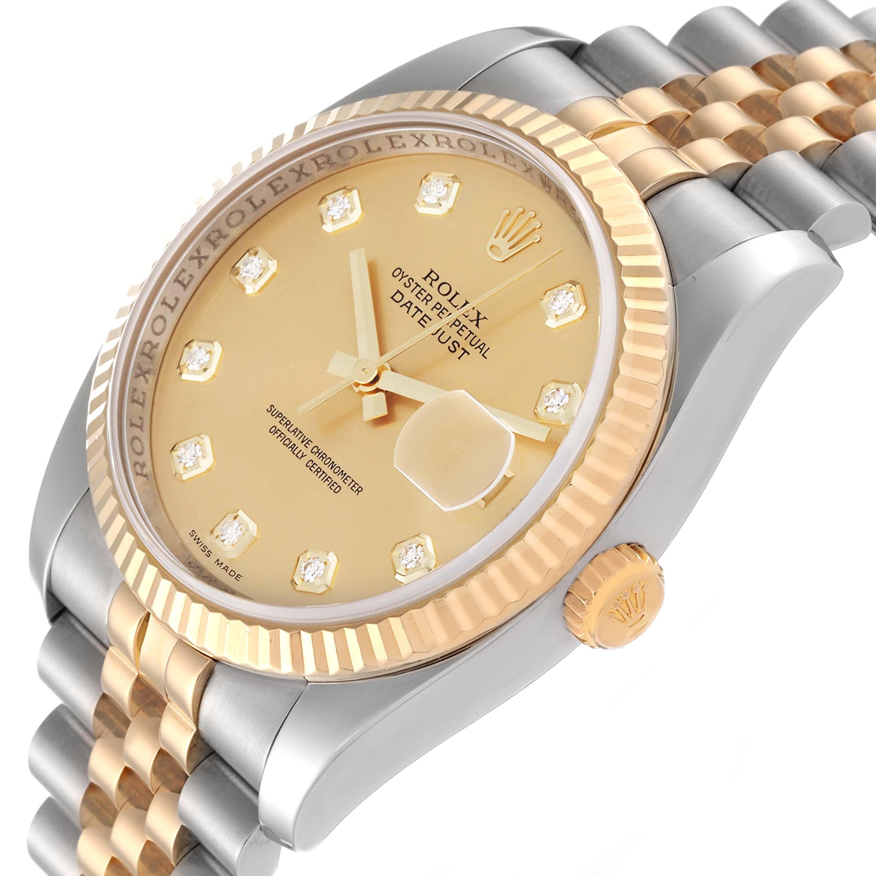 Rolex Datejust Steel Yellow Gold Champagne Diamond Dial Mens Watch 116233 For Sale 1