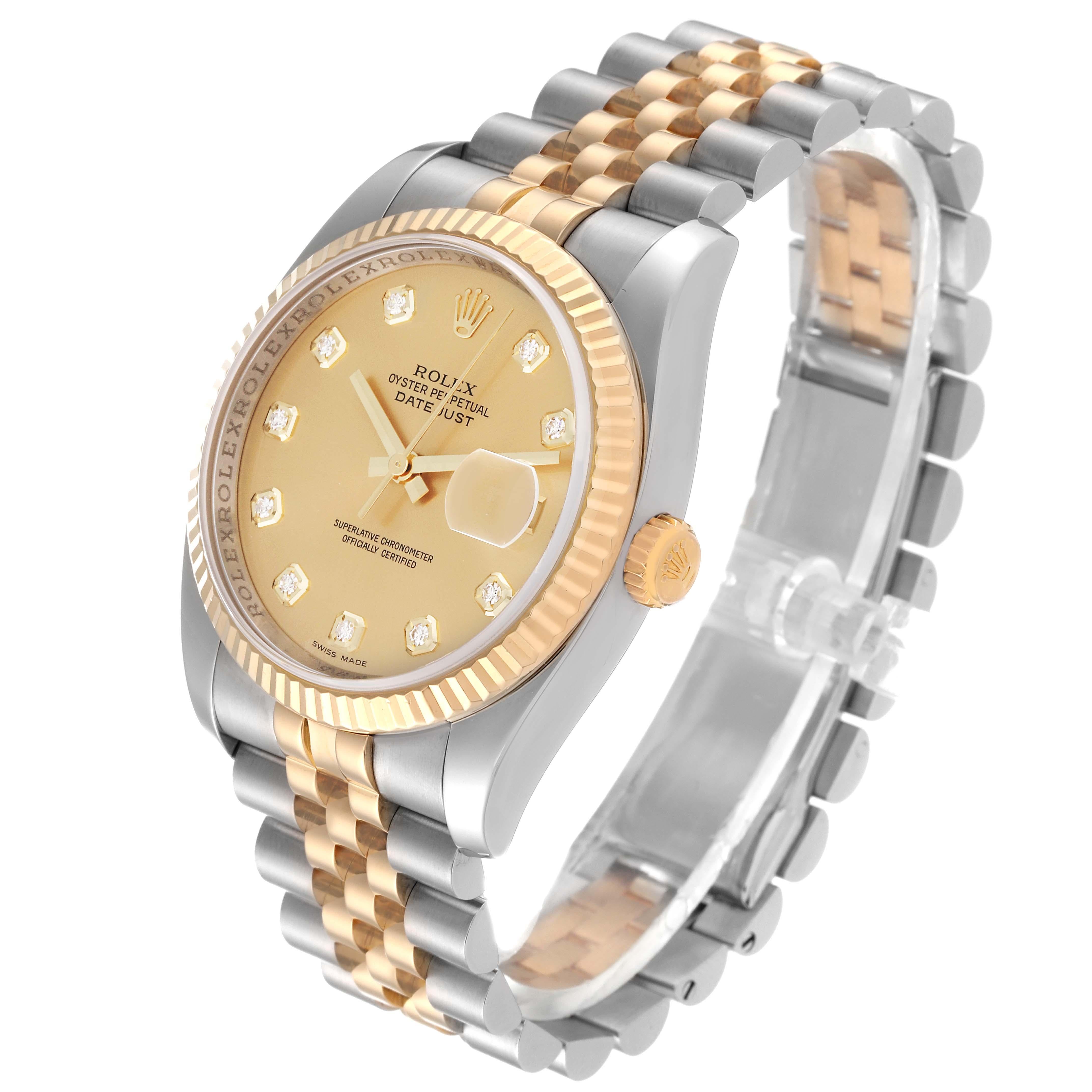 Rolex Datejust Steel Yellow Gold Champagne Diamond Dial Mens Watch 116233 For Sale 3