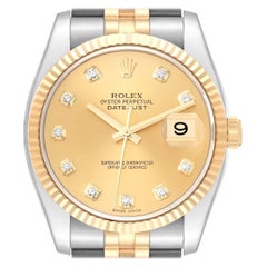 Rolex Datejust Steel Yellow Gold Champagne Diamond Dial Mens Watch 116233