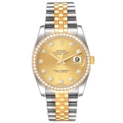 Rolex Datejust Steel Yellow Gold Champagne Diamond Dial Mens Watch 116243