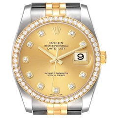 Rolex Datejust Steel Yellow Gold Champagne Diamond Dial Mens Watch 116243