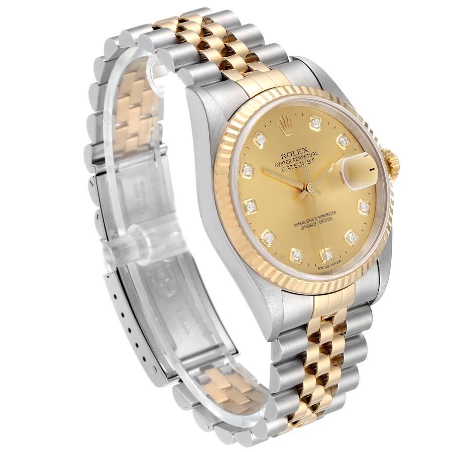 Rolex Datejust Steel Yellow Gold Champagne Diamond Dial Men's Watch 16233 In Good Condition For Sale In Atlanta, GA