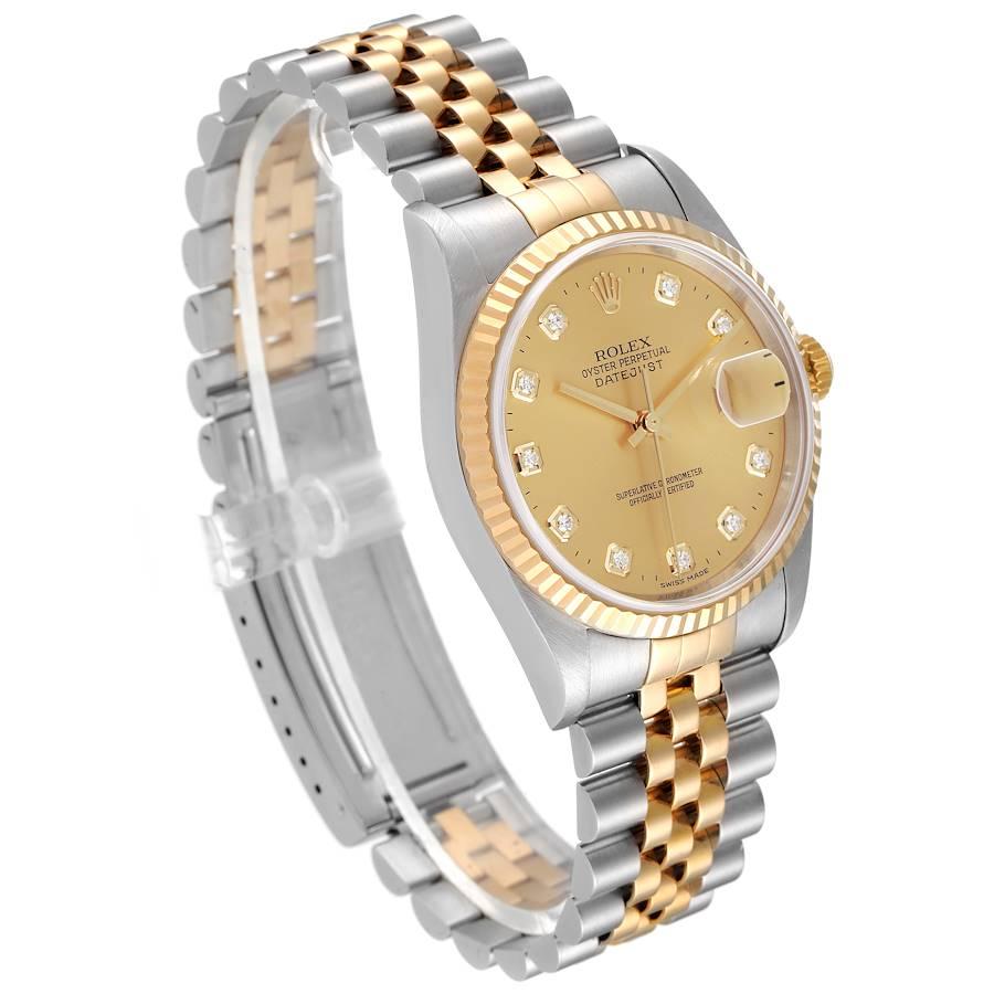 Rolex Datejust Steel Yellow Gold Champagne Diamond Dial Mens Watch 16233 In Excellent Condition For Sale In Atlanta, GA