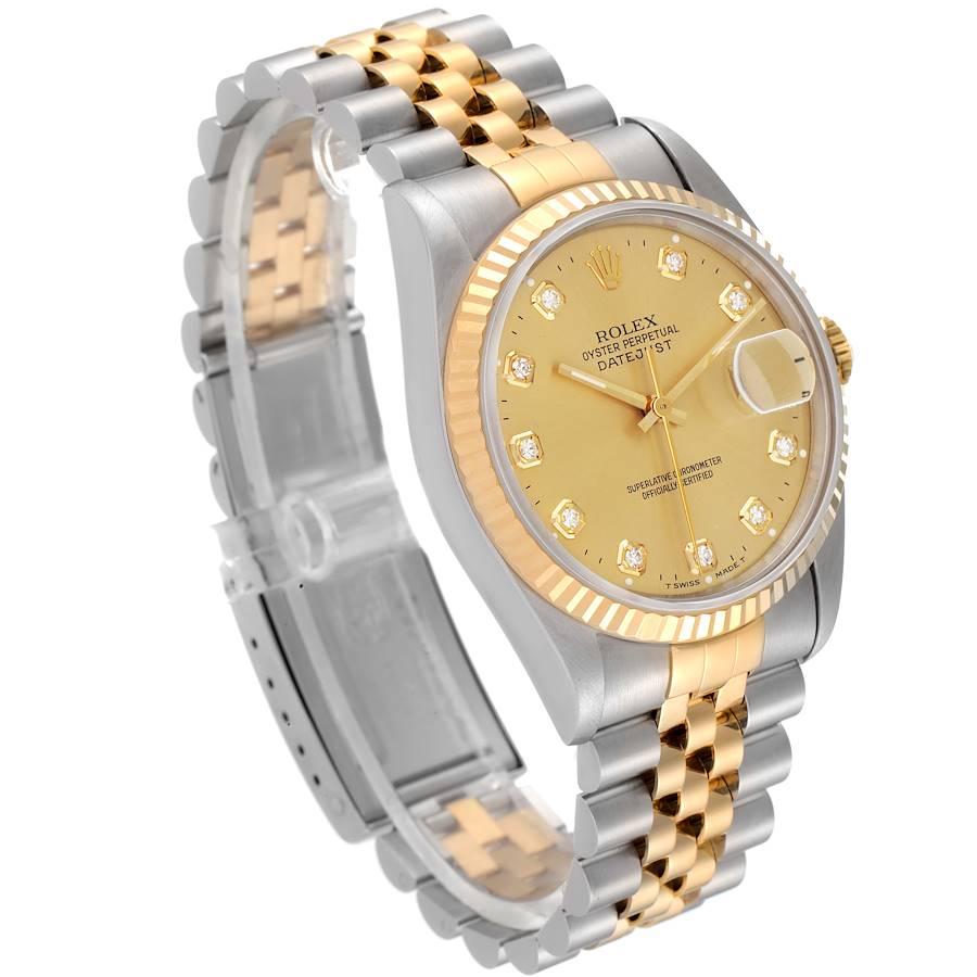 Rolex Datejust Steel Yellow Gold Champagne Diamond Dial Mens Watch 16233 In Good Condition For Sale In Atlanta, GA