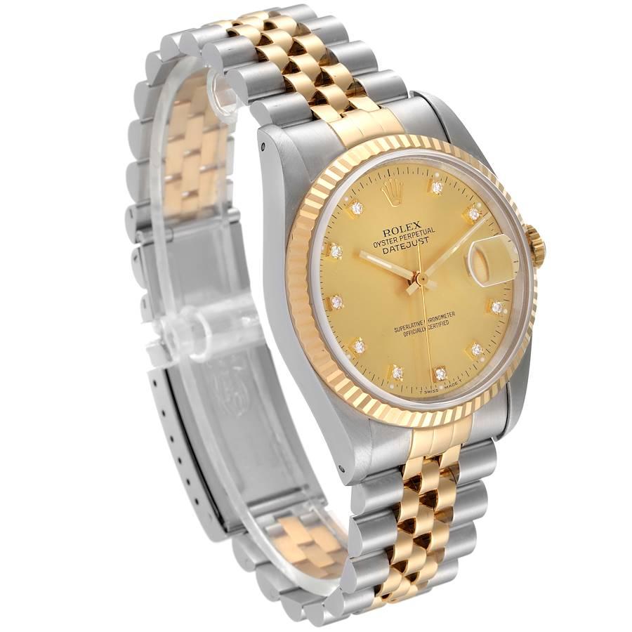 Rolex Datejust Stahl-Herrenuhr 16233 mit Champagner-Diamant-Zifferblatt im Zustand „Hervorragend“ im Angebot in Atlanta, GA