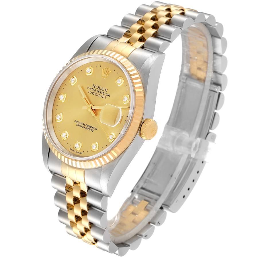 Rolex Datejust Steel Yellow Gold Champagne Diamond Dial Mens Watch 16233 In Excellent Condition In Atlanta, GA