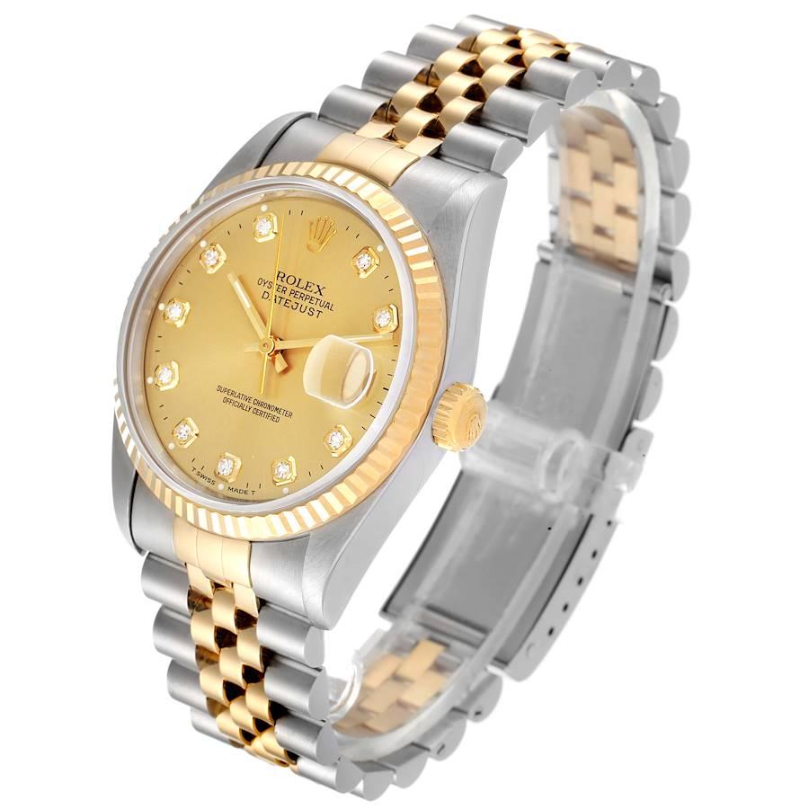 Men's Rolex Datejust Steel Yellow Gold Champagne Diamond Dial Mens Watch 16233 For Sale