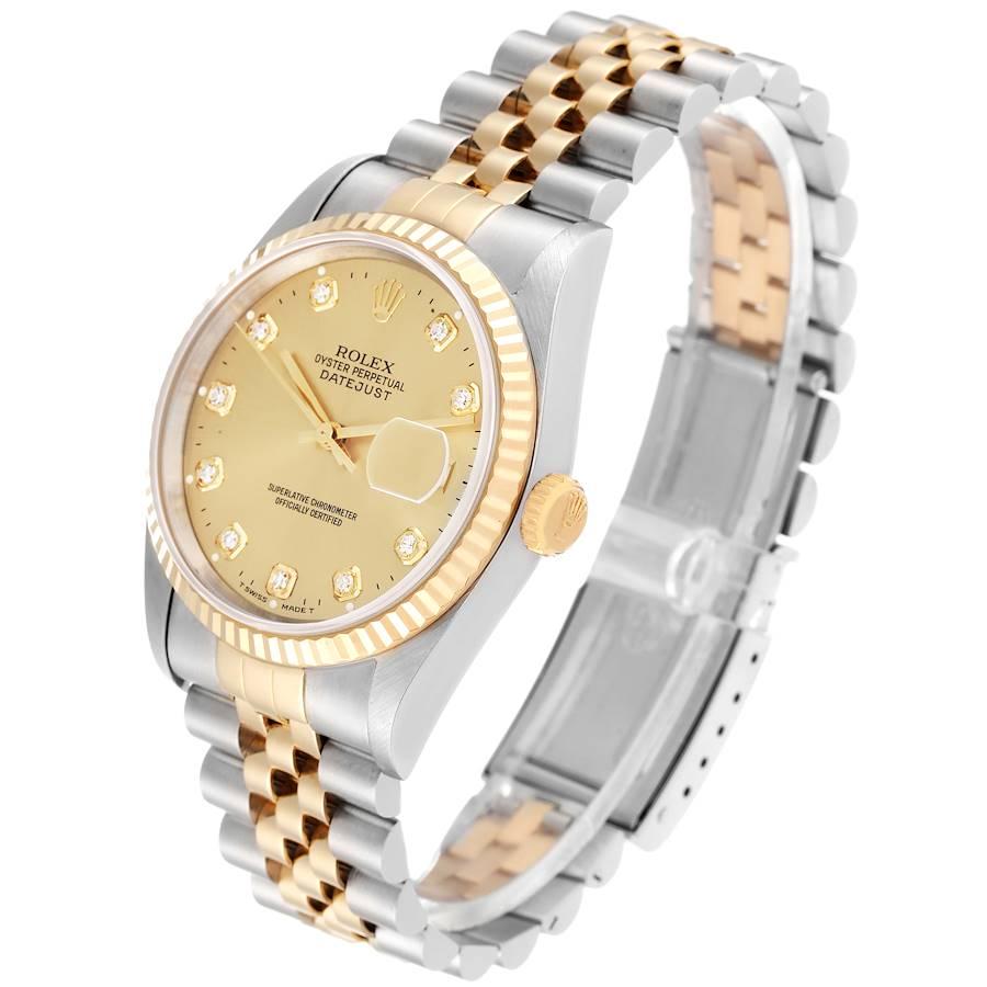 Rolex Datejust Steel Yellow Gold Champagne Diamond Dial Mens Watch 16233 In Good Condition In Atlanta, GA