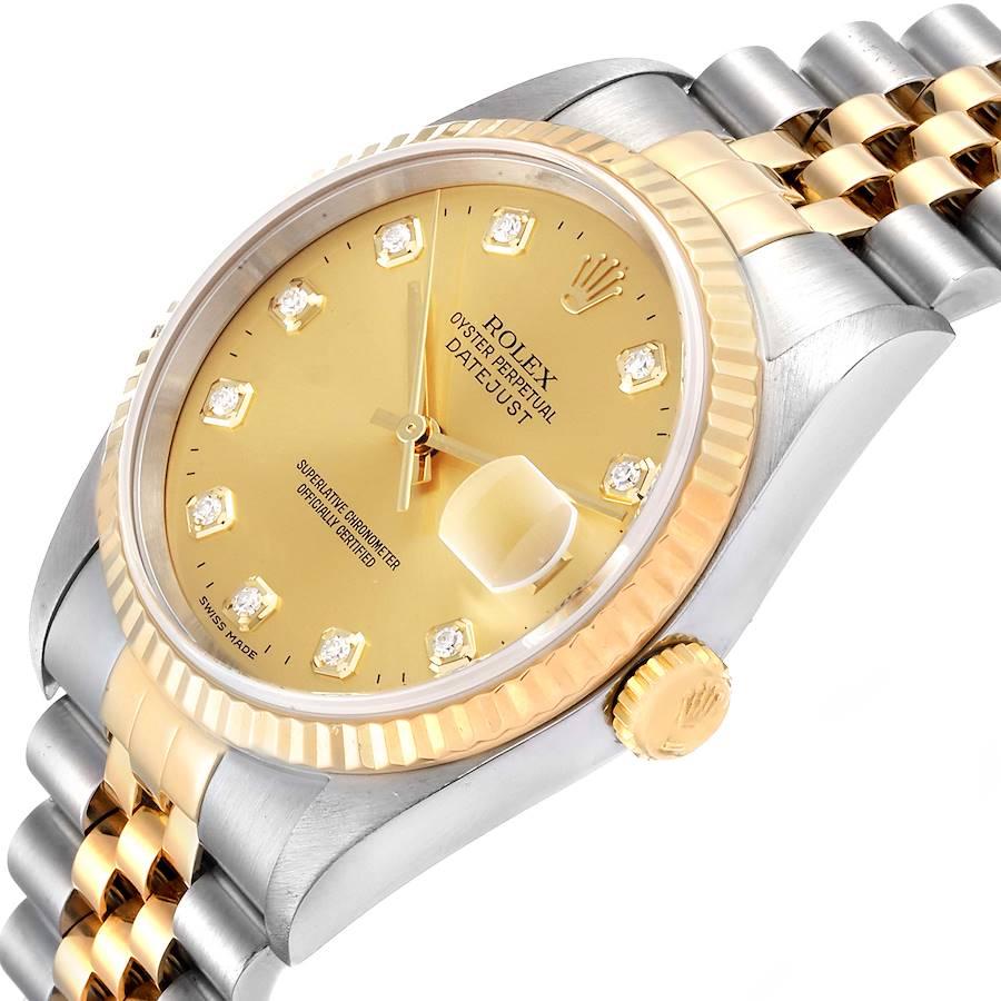 Rolex Datejust Steel Yellow Gold Champagne Diamond Dial Men's Watch 16233 For Sale 2
