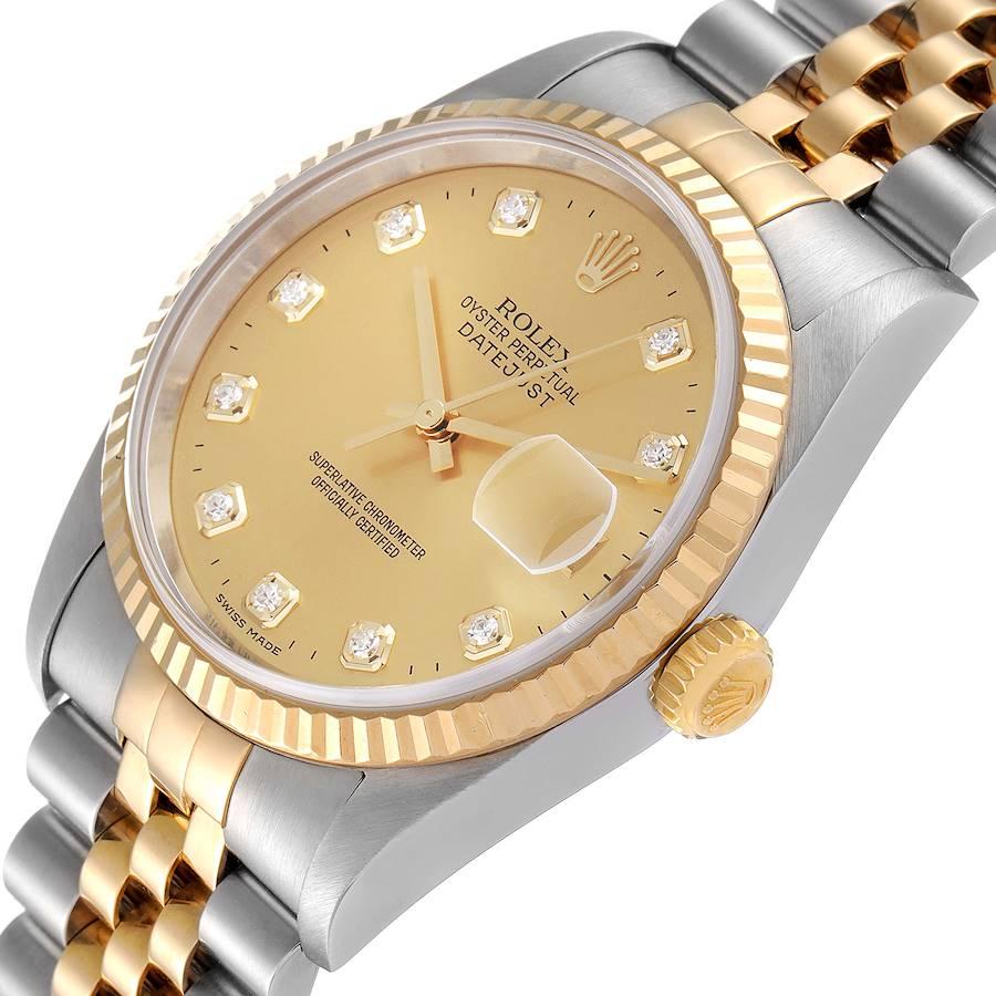 Rolex Datejust Steel Yellow Gold Champagne Diamond Dial Mens Watch 16233 For Sale 1