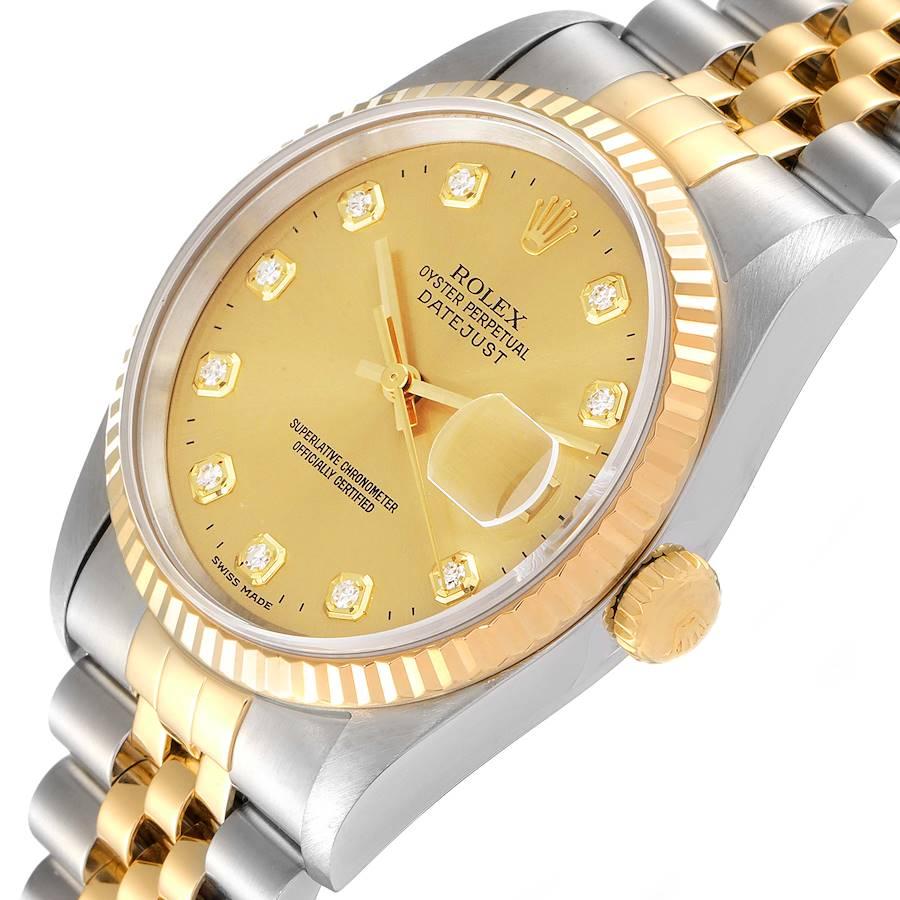 Men's Rolex Datejust Steel Yellow Gold Champagne Diamond Dial Mens Watch 16233
