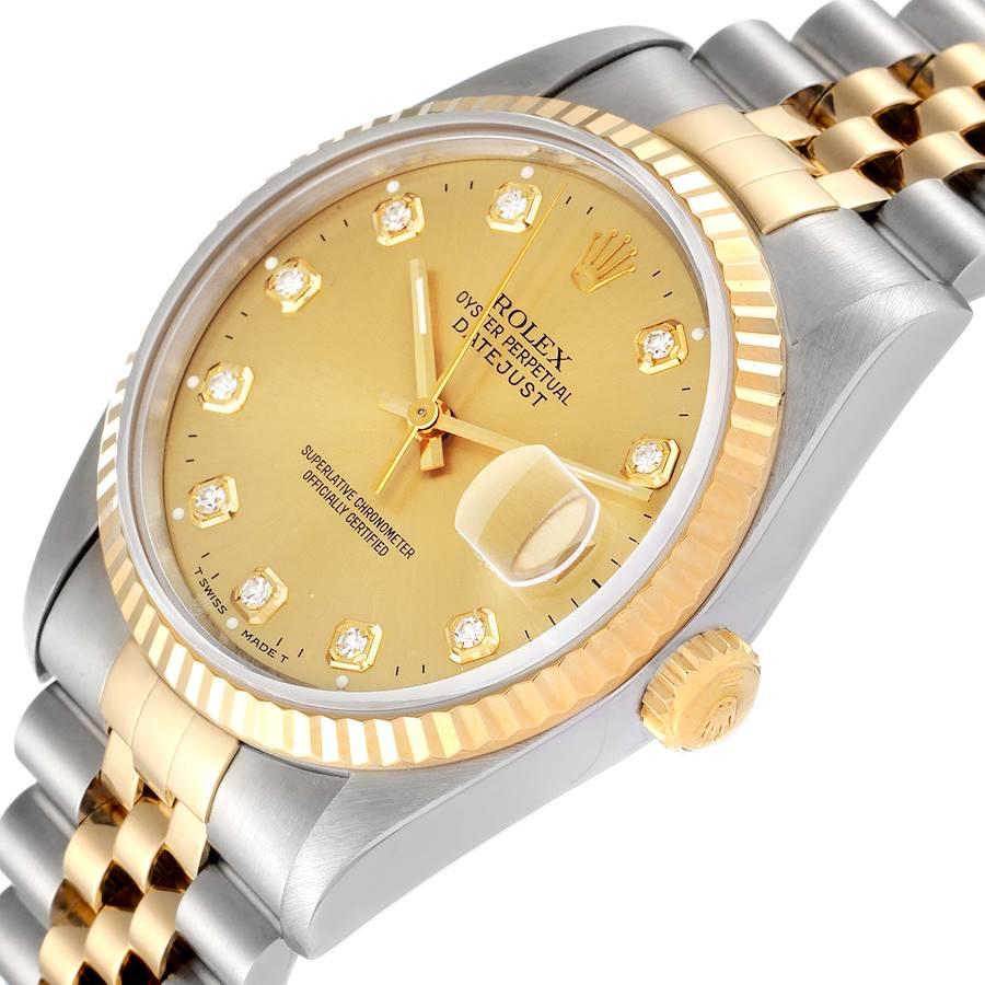 Rolex Datejust Steel Yellow Gold Champagne Diamond Dial Mens Watch 16233 For Sale 1