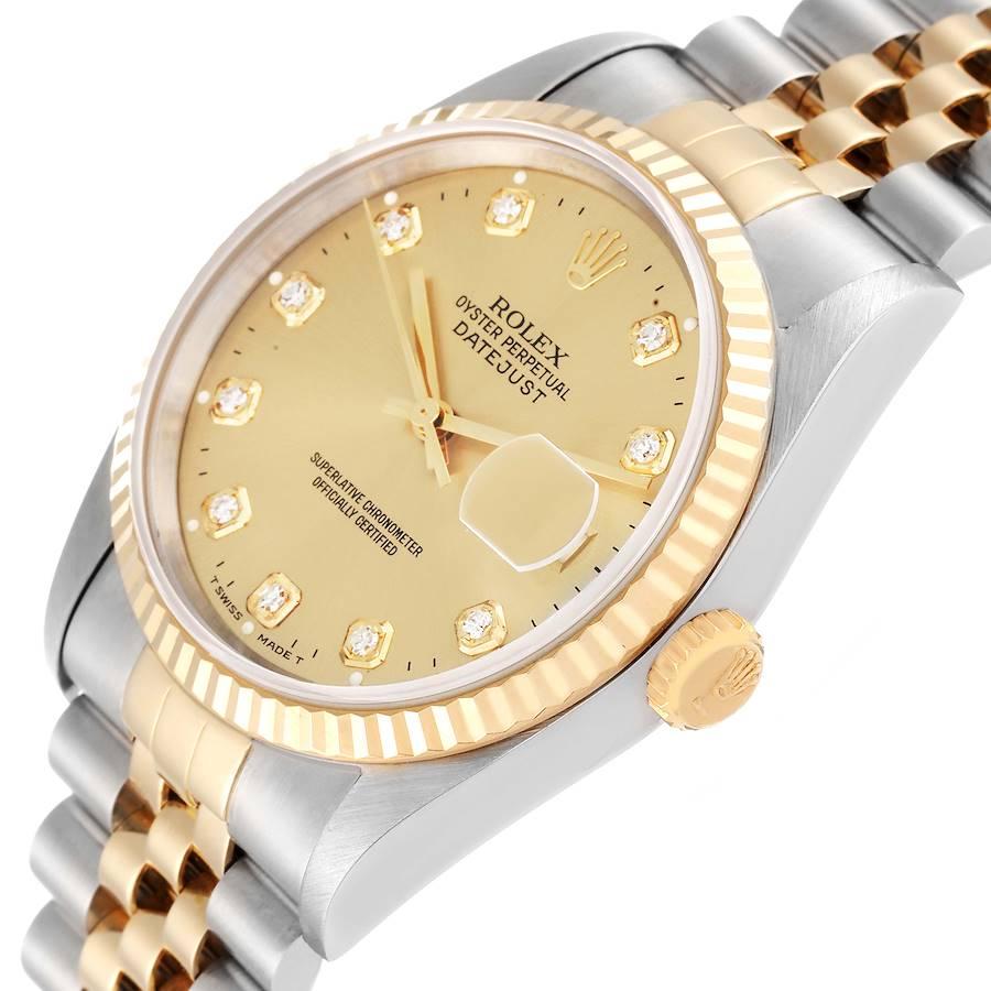 Men's Rolex Datejust Steel Yellow Gold Champagne Diamond Dial Mens Watch 16233