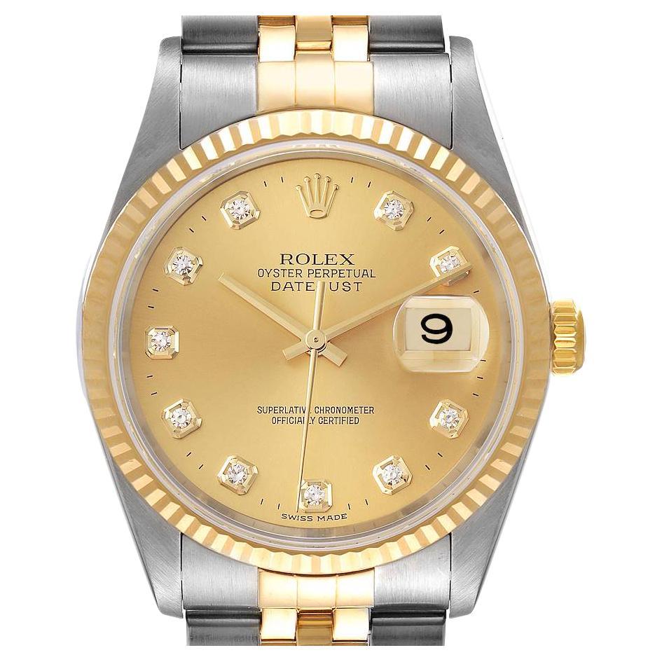 Rolex Datejust Steel Yellow Gold Champagne Diamond Dial Mens Watch 16233 For Sale