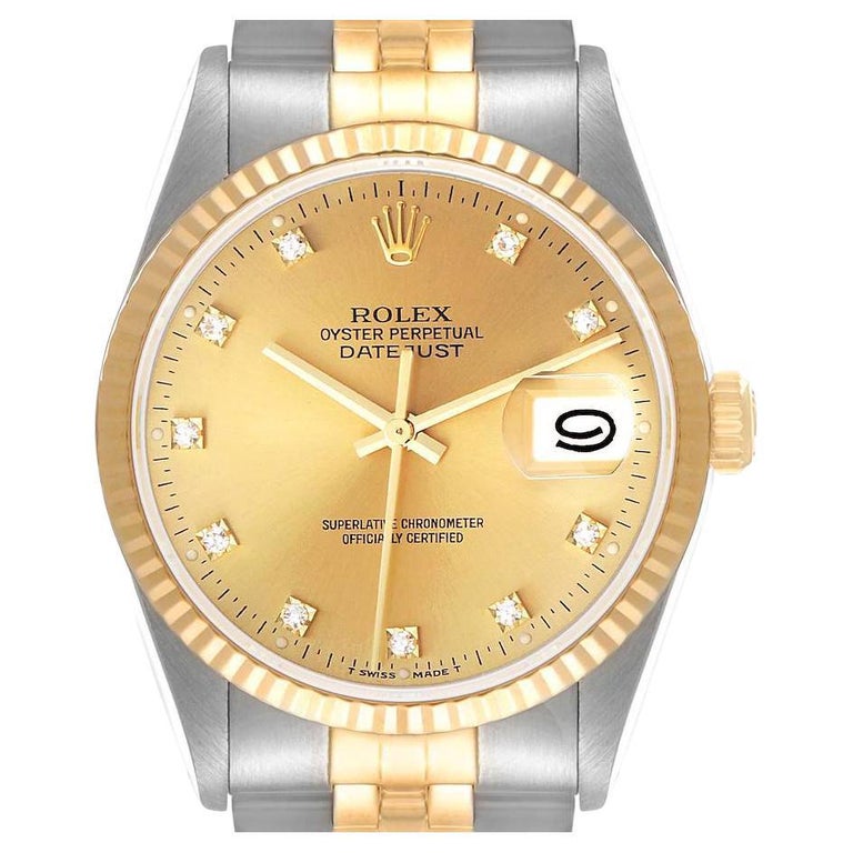 Rolex Datejust Steel Yellow Gold Champagne Diamond Dial Mens Watch ...