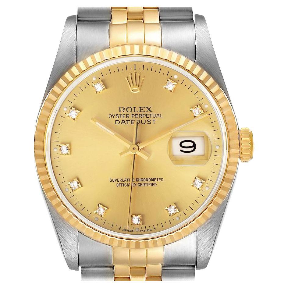 Rolex Datejust Steel Yellow Gold Champagne Diamond Dial Mens Watch 16233 For Sale